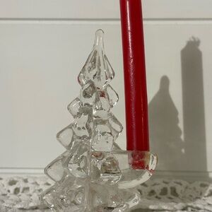Clear Glass Christmas Tree Candle Holder with Red Candle